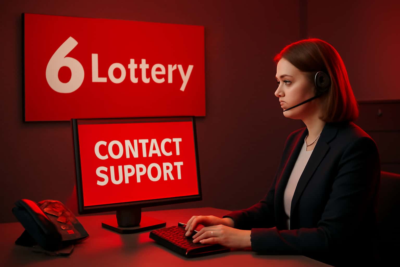 A visually appealing graphic representing Contact 6 Lottery Support with a focus on user assistance.