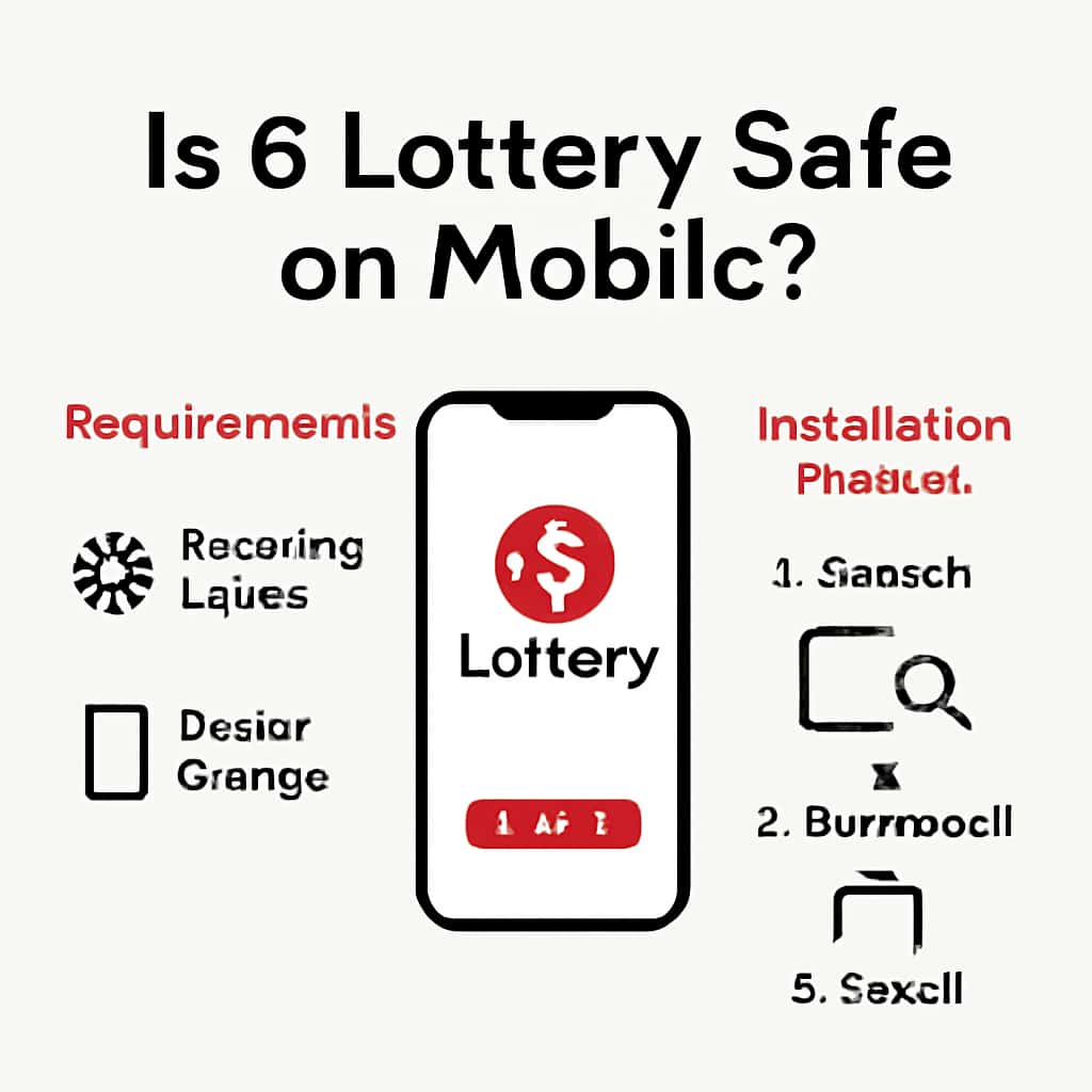Illustration detailing the installation steps for the 6 Lottery mobile app.