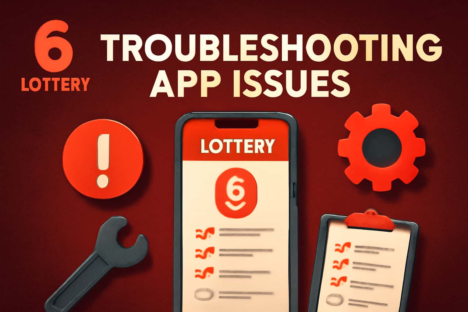 Visual representation of troubleshooting steps for 6 Lottery App Issues.